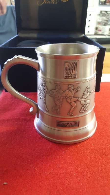 RUGBY; SOUTH AFRICAN WORLD CUP 1995 PEWTER BEER MUG reserved for ZEE
