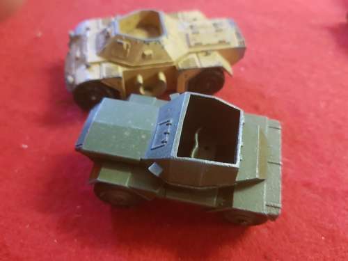 DINKY TOYS(2)  FERRET SCOUT CAR MADE IN ENGLAND/SCOUT CAR MODEL 673 MADE IN ENG.