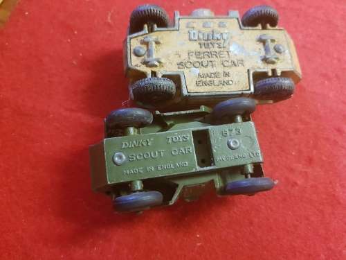 DINKY TOYS(2)  FERRET SCOUT CAR MADE IN ENGLAND/SCOUT CAR MODEL 673 MADE IN ENG.