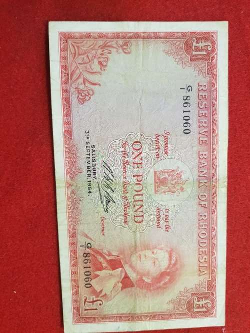 RHODESIA; ONE POUND NOTE USED G/1 861060  3RD SEPT 1964
