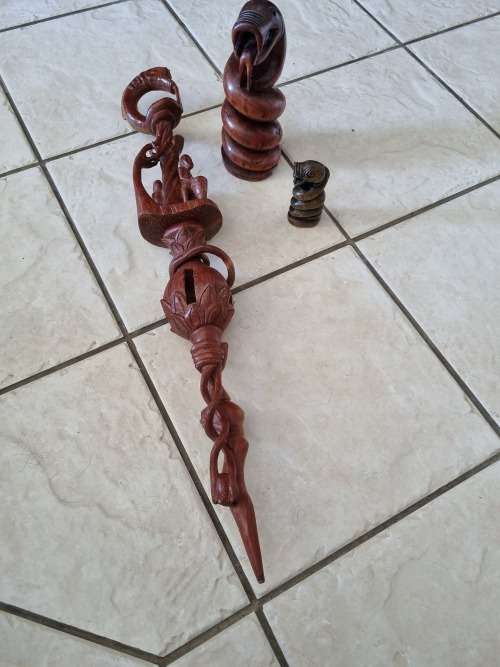 RHODESIA, NYAMI NYAMI HAND CRAFTED MYSTICAL CRAFTED SNAKE/FISH WALKING STICK(SMALL)