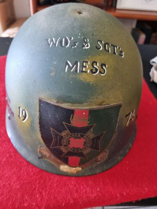RHODESIAN ARMY HELMET INNER DECORATED BY MEN OF 4 RR.