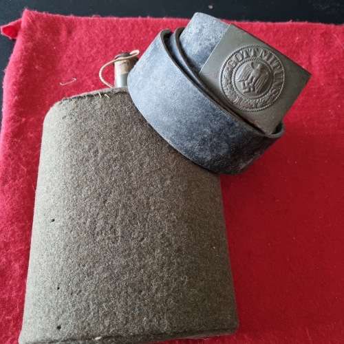 ARMY, SECOND WORLD WAR WATER BOTTLE AND GERMAN SOLDIER BELT