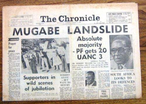 RHODESIA: BULAWAYO CHRONICLE NEWSPAPER - MUGABE LANDSLIDE