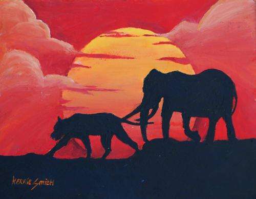 KERRIE SMITH ORIGINAL PAINTING 'WARM AFRICAN SUNSET' !!!!WORTH R750!!!! (29 x 22cm)