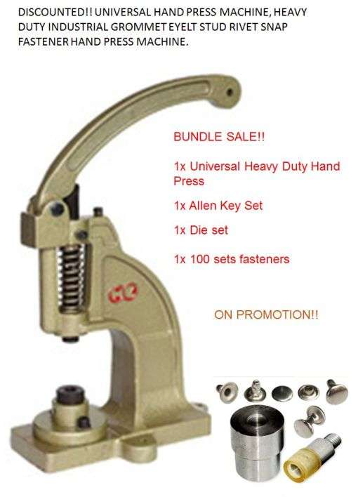 HAND PRESS MACHINE, HEAVY DUTY INDUSTRIAL GROMMET EYELT STUD RIVET SNAP FASTENER