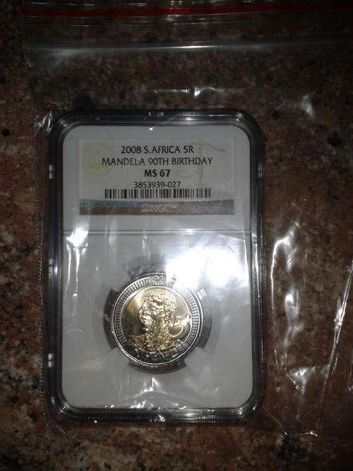 RARE HIGH VALUE GRADED MS67 2008 MANDELA R5 COIN
