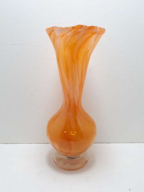 Vintage Peach Swirl Art Glass Vase