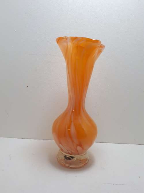 Vintage Peach Swirl Art Glass Vase