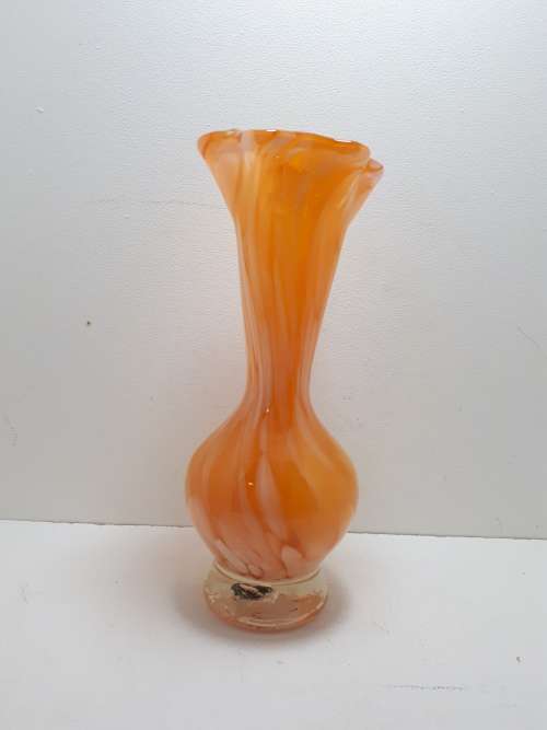 Vintage Peach Swirl Art Glass Vase