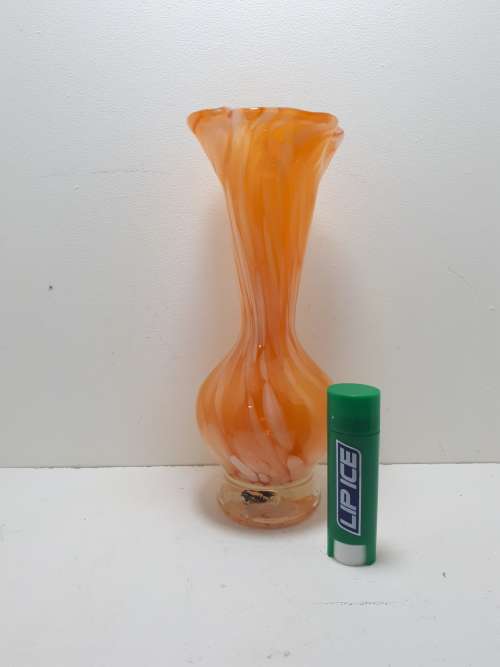 Vintage Peach Swirl Art Glass Vase