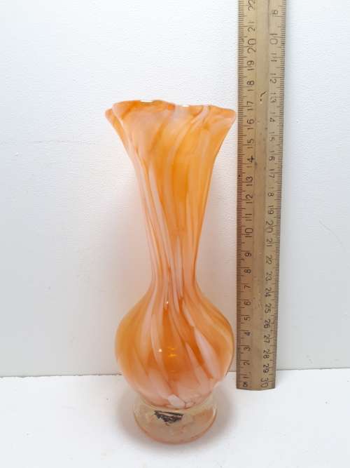 Vintage Peach Swirl Art Glass Vase
