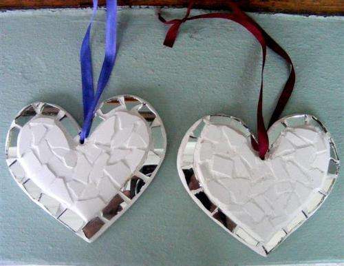 One Mosaic Heart Mirror/White Wall Hanging! (+- 20cm length)