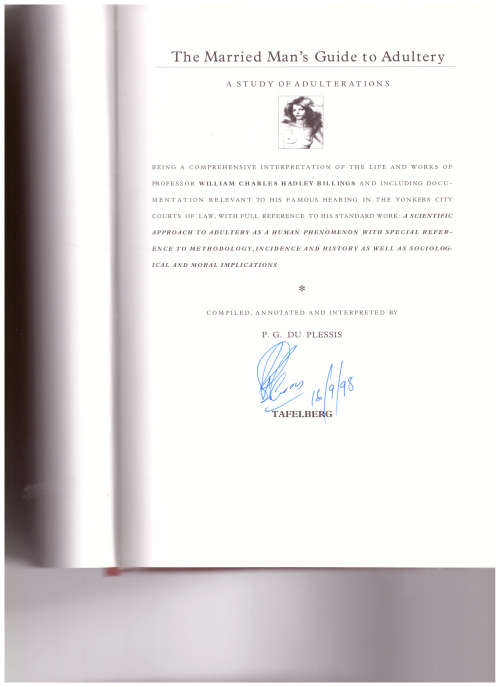 THE MARRIED MAN`S GUIDE TO ADULTERY by P.G. DU PLESSIS *SIGNED*