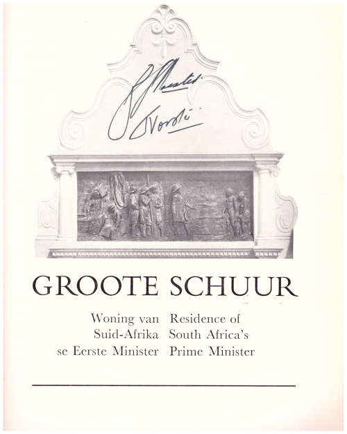 GROOTE SCHUUR  WONING VAN SUID-AFRIKA SE EERSTE MINISTER *GETEKEN* PLUS PROGRAM AMASADEUR IN ITALIE