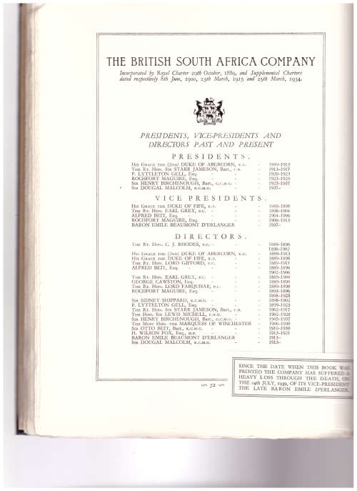 THE BRITISH SOUTH AFRICA COMPANY 1889-1939
