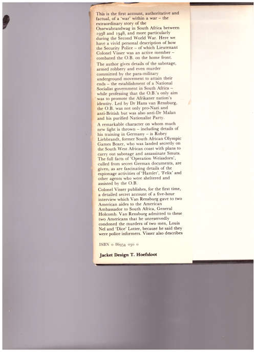 OSSEWA BRANDWAG: TRAITORS OR PATRIOTS? by GEORGE CLOETE VISSER *SIGNED*