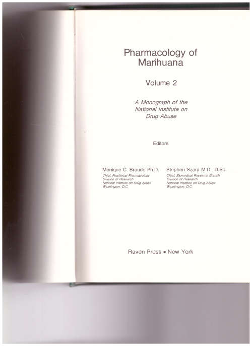 PHARMACOLOGY OF MARIHUANA 1 ST ED. 2 VOLUMES