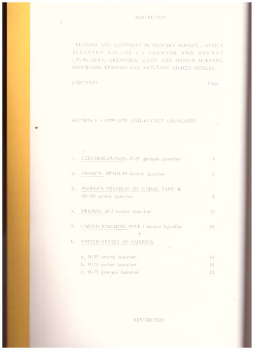 WEAPONS AND EQUIPMENT IN MILITARY SERVICE: AFRICA, VOLUME 1: INFANTRY, VOLUME 2: GRENADES, ROCKET LA