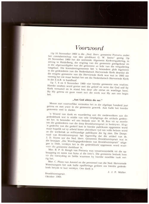 NEDERDUITSCH HERVORMDE GEMEENTE BRONKHORSTSPRUIT 1869-1969