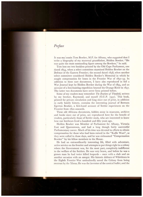 COMDT. HOLDEN BOWKER: AN 1820 SETTLER BOOK INCLUDING UNPUBLISHED RECORDS OF FRONTIER WARS