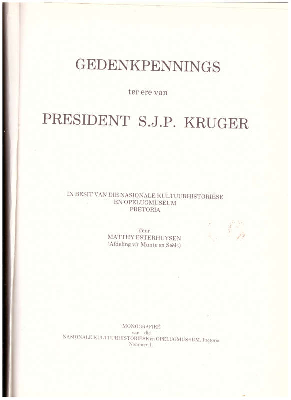 GEDENKPENNINGS TER ERE VAN PRESIDENT S.J. P. KRUGER