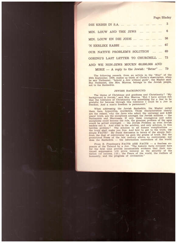 DIE KRISIS IN SUID-AFRIKA, 1952, GORING`S LAST LETTER TO CHURCHILL, WE NON-JEWS MOURN 60 000 000