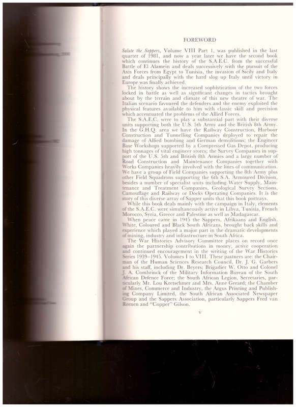 SALUTE THE SAPPERS by NEIL ORPEN SOUTH AFRICAN FORCES WORLD WAR II VOL. 8 PART II