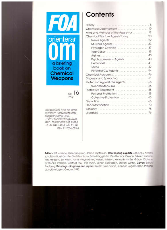 BRIEFING BOOK ON CHEMICAL WEAPONS, THREAT, EFFECTS AND PROTECTION.