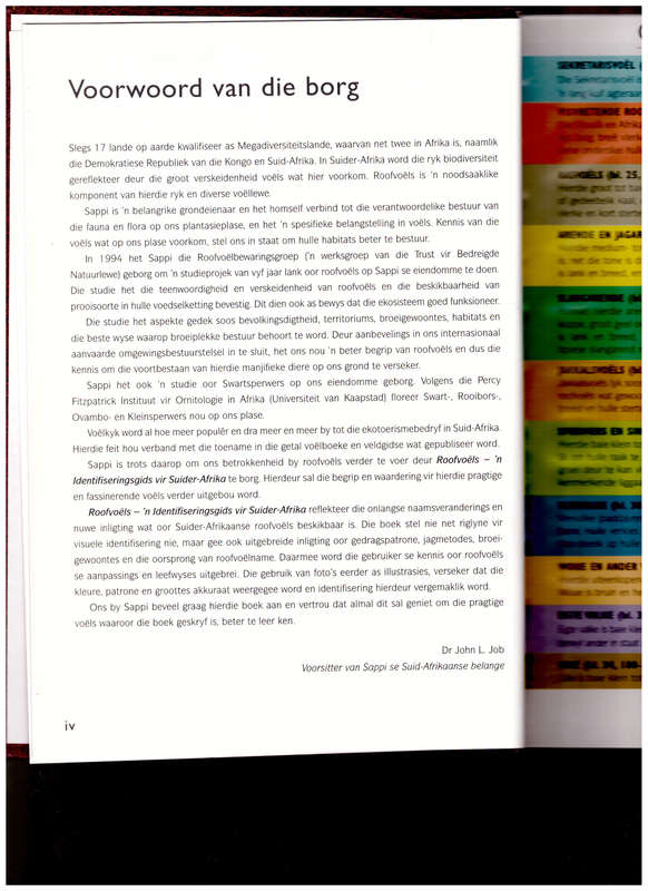 ROOFVOELS, `N IDENTIFISERINGSGIDS VIR SUIDER-AFRIKA *GETEKEN*
