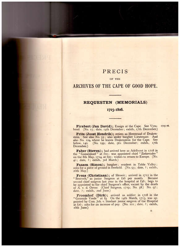 PRECIS OF THE ARCHIVES OF THE CAPE OF GOOD HOPE, REQUESTEN OR MEMORIALS F-O VOL.II