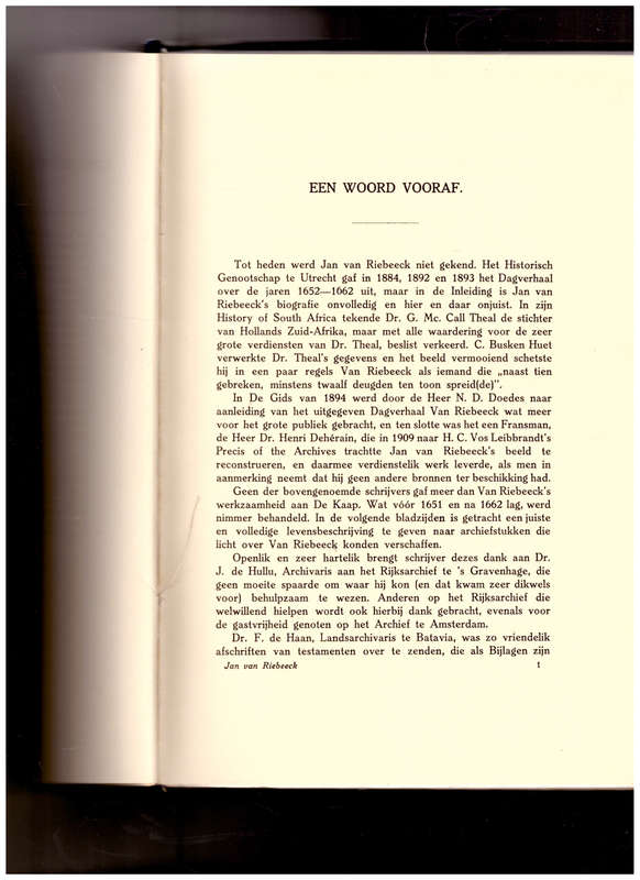 DE STICHTER VAN HET HOLLANDS ZUID-AFRIKA JAN VAN RIEBEECK, 1 STE UITG. 1912