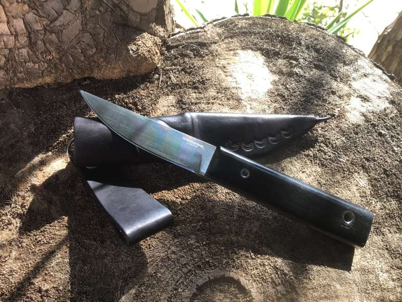 CONDOR URBAN EDC PUUKKO KNIFE 3,29 1095 CARBON STEEL BLADE, PLACK PAPER MICARTA HANDLE, WELTED SHEA