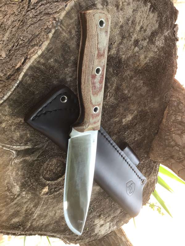 CONDOR LOW DRAG KNIFE 6,58 1075 CARBON STEEL BLADE, MICARTA HANDLE, WELTED LEATHER SHEATH CTK2814