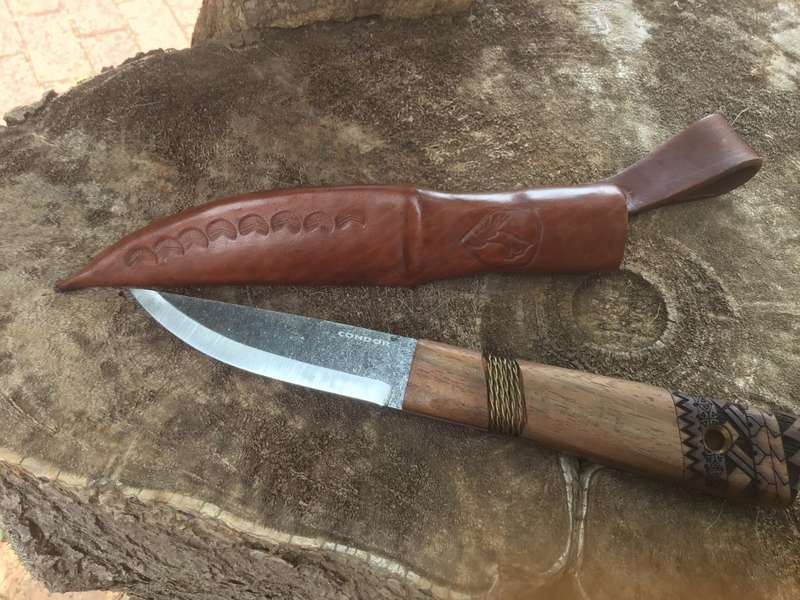 CONDOR INDIGENOUS PUUKKO KNIFE 3,9 1095 CARBON STEEL BLADE, WALNUT HANDLE, WELTED LEATHER SHEATH CT