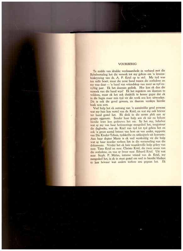 ABRAHAM PAUL KRIEL: SY LEWE EN WERKE deur J.D. KESTELL 1 ste uitg. 1932