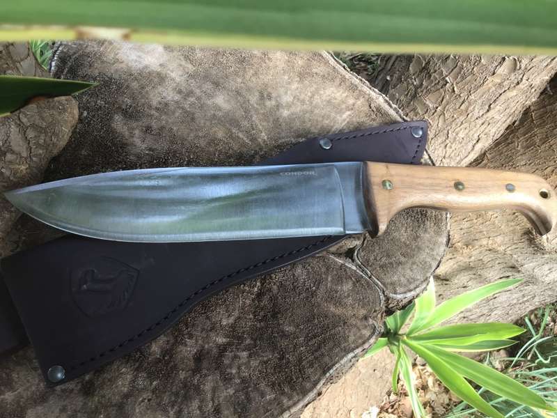 CONDOR MOONSHINER KNIFE 9 CARBON STEEL BLADE, HARDWOOD HANDLE, LEATHER SHEATH