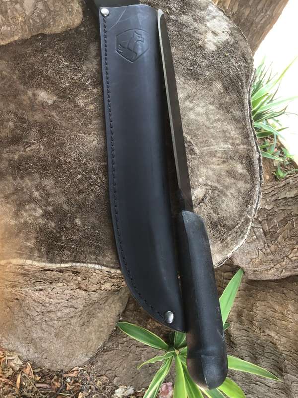 CONDOR KUMUNGA CAMP KNIFE 10-1/4 BLACK CARBON STEEL BLADE, POLYPROPYLENE HANDLE, LEATHER SHEATH