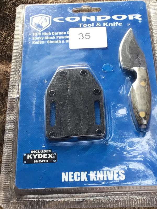 CONDOR BOMBUS NECK KNIFE WITH KYDEX SHEATH AND NECK BALL CHAIN, MICARTA HANDLE