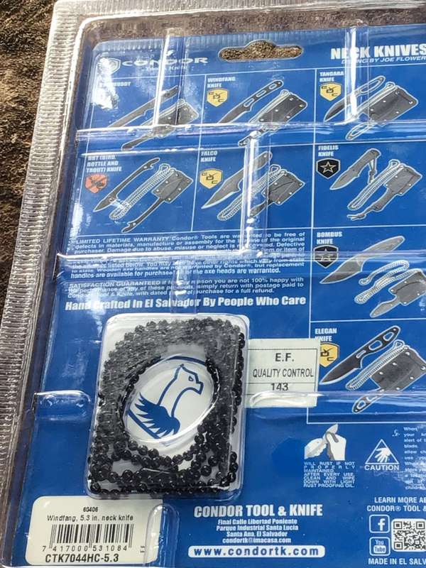 CONDOR WINDFANG NECK KNIFE WITH KYDEX SHEATH, BALL CHAIN CTK 7044