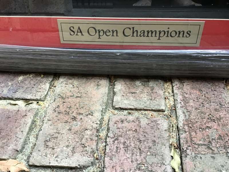 SOUTH AFRICAN OPEN CHAMPIONS BOX FRAMED PHOTOS AND SIGNED CAP FROM HALL OF FAME SUN CITY