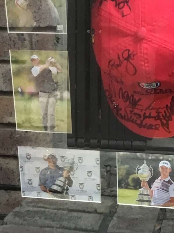 SOUTH AFRICAN OPEN CHAMPIONS BOX FRAMED PHOTOS AND SIGNED CAP FROM HALL OF FAME SUN CITY