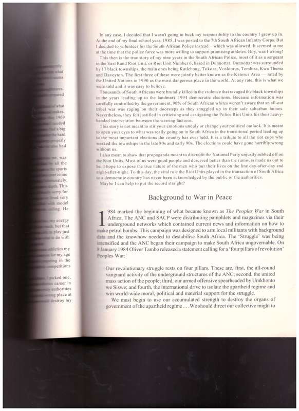 WAR IN PEACE, THE TRUTH ABOUT THE SOUTH AFRICAN POLICE`S EAST RAND RIOT UNIT 1986-1994