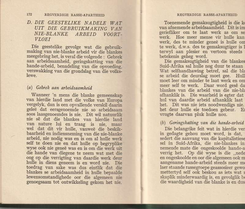 REGVERDIGE RASSE-APARTHEID deur PROF. DR. G. CRONJE 1 STE UITG. 1947