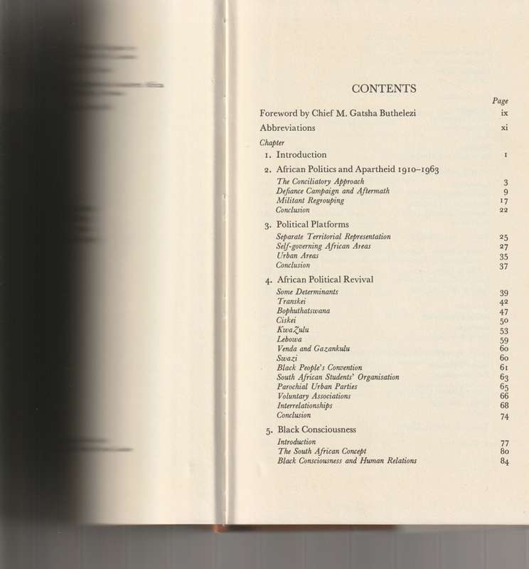 AFRICAN POLITICS IN SOUTH AFRICA 1964-1974 PARTIES AND ISSUES