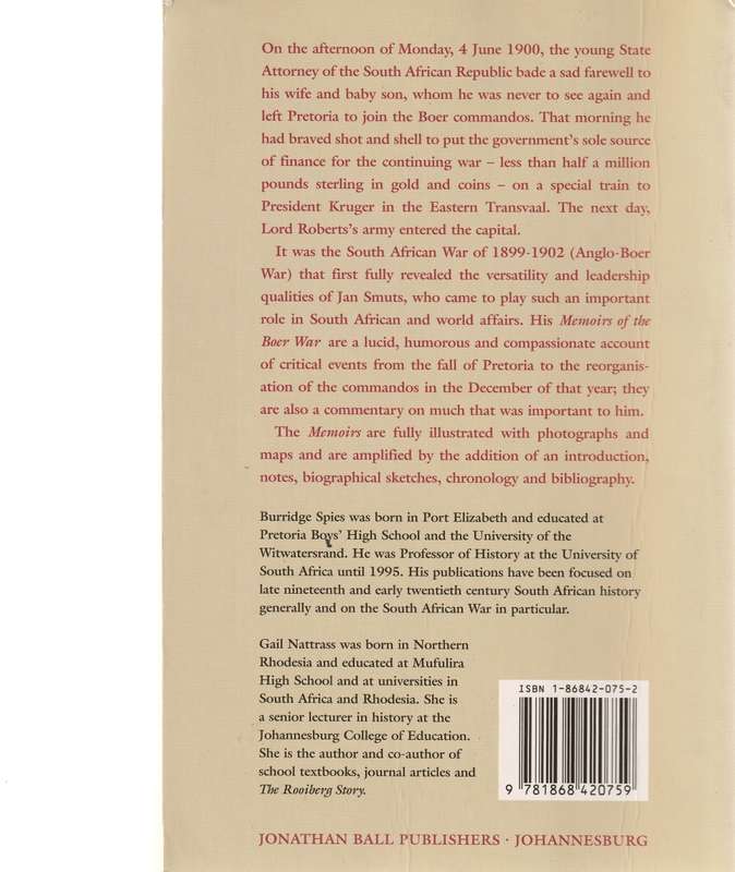 JAN SMUTS. MEMOIRS OF THE BOER WAR