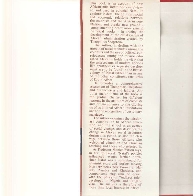 THE ROOTS OF SEGREGATION, NATIVE POLICY IN NATAL 1845-1910