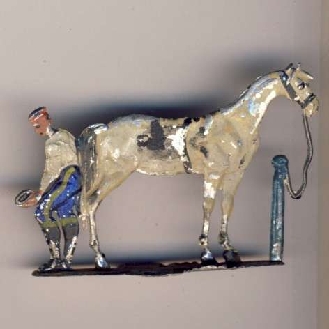White metal painted, soldier cleaning horse shoe as per scan