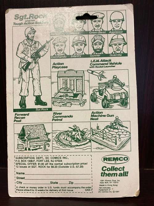 1981 REMCO Vintage DC Comics SGT ROCK Gyrene Action Figure ORIGINAL CARD *RARE*