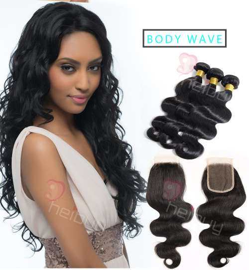 Brazilian ,Peruvian Hair Body Wave with Lace Closure (8"-30" inch)